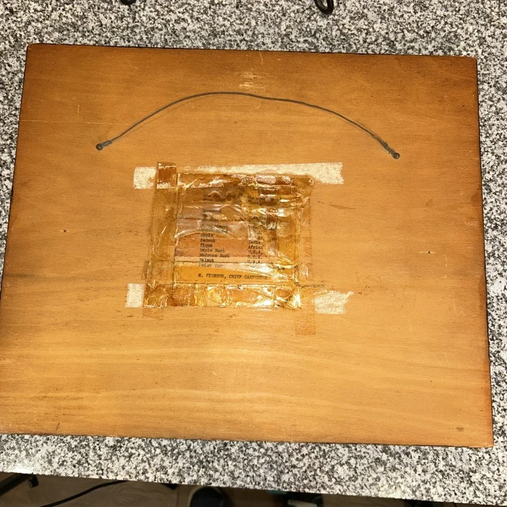 Vintage Marquetry Wooden Inlaid Sailing Ship 15 X 12.5 inches by M Pierson